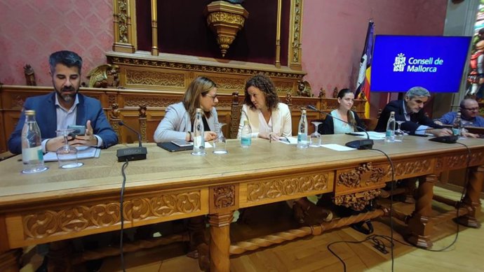 La vicepresidenta y consellera de Cultura, Patrimonio y Política Lingüística, Bel Busquets, y la presidenta del Consell de Mallorca, Bel Busquets, en un pleno de la institución insular.