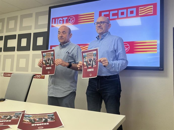 Los secretarios generales de UGT y CCOO, Daniel Alastuey y Manuel Pina, respectivamente.