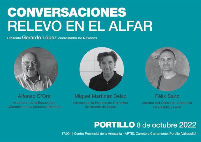 Cartel anunciador de la mesa redonda en Portillo sobre fórmulas para garantizar el relevo generacional en su tradición alfarera.