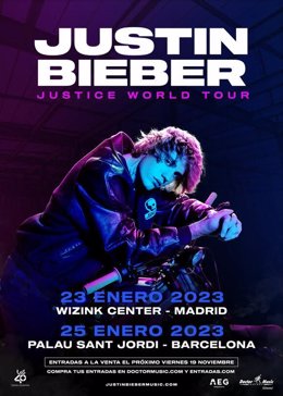 Archivo - Cartel de los conciertos de Justin Bieber en España en enero de 2023