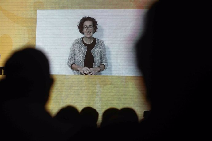 La secretaria general de ERC, Marta Rovira, interviene telemáticamente en el aniversario del 1-O, a 30 de septiembre de 2022, en San Carles de La Rpita, Tarragona, Cataluña (España). 