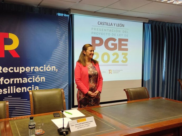 Virginia Barcones durante la presentación del proyecto de Presupuestos Generales del Estado y su incidencia en Castilla y León.