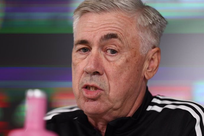 Carlo Ancelotti, head coach of Real Madrid, attends his press conference after the training day celebrated at Ciudad Deportiva Real Madrid on October 01, 2022, in Valdebebas, Madrid, Spain.