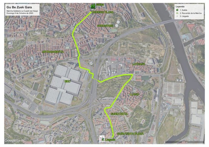 Mapa del recorrido de la marcha de La Cuadri del Hospi del 9 de octubre