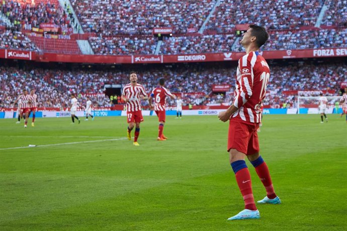 Álvaro Morata celebra un gol con el Atlético de Madrid