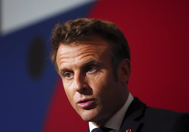 21 September 2022, US, New York: President of France Emmanuel Macron speaks during the Seventh Replenishment conference of the Geneva-based Global Fund to Fight AIDS, Tuberculosis and Malaria in New York. Photo: Sean Kilpatrick/Canadian Press via ZUMA P