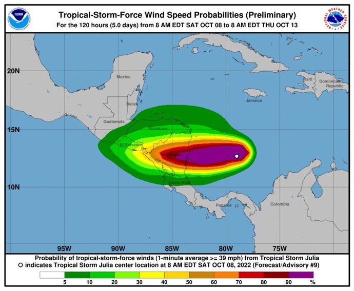 La tormanta tropical 'Julia' en el mar Caribe