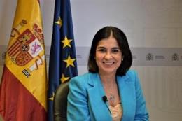 La ministra de Sanidad, Carolina Darias, durante un encuentro de ministros de Sanidad de la Unión Europea celebrado en Limassol (Chipre)