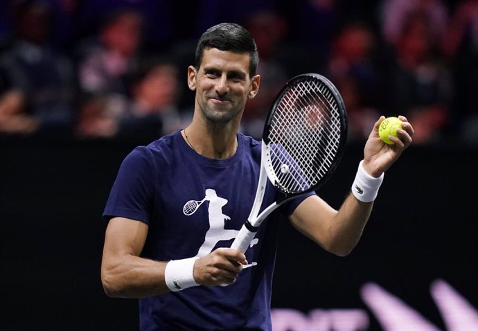 22 September 2022, United Kingdom, London: Team Europe's Novak Djokovic takes part in a training session ahead of the 2022 Laver Cup tennis tournament at the 02 Arena. Photo: John Walton/PA Wire/dpa