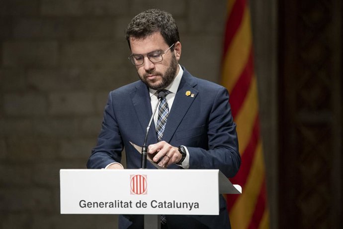 El president de la Generalitat, Pere Aragons, compareix en roda de premsa, en el Palau de la Generalitat, a 7 d'octubre de 2022, a Barcelona.