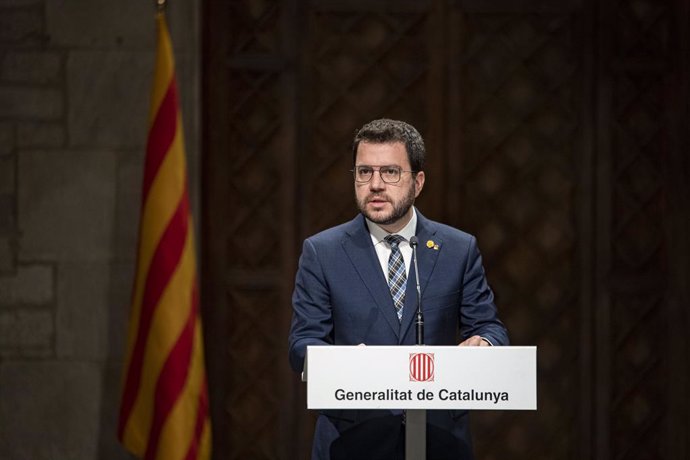 El president de la Generalitat, Pere Aragons, compareix en roda de premsa, en el Palau de la Generalitat, a 7 d'octubre de 2022, a Barcelona, Catalunya, (Espanya). El president de la Generalitat de Catalunya, Pere Aragons (ERC)  compareix després de l