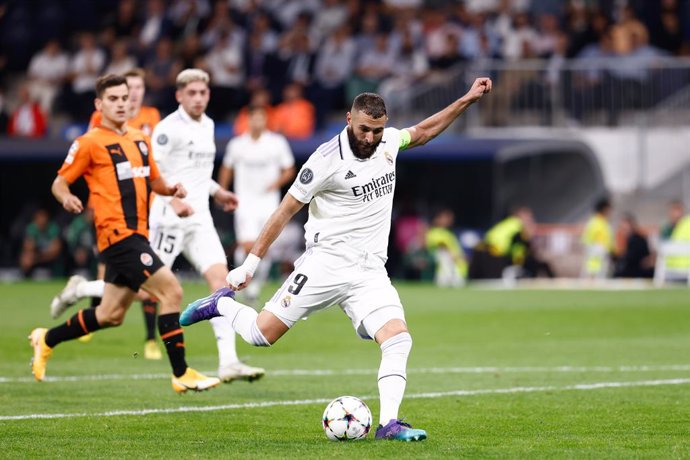 Karim Benzema of Real Madrid in action during the UEFA Champions League, Group F, football match played between Real Madrid and Shakhtar Donetsk at Santiago Bernabeu stadium on October 05, 2022, in Madrid, Spain.