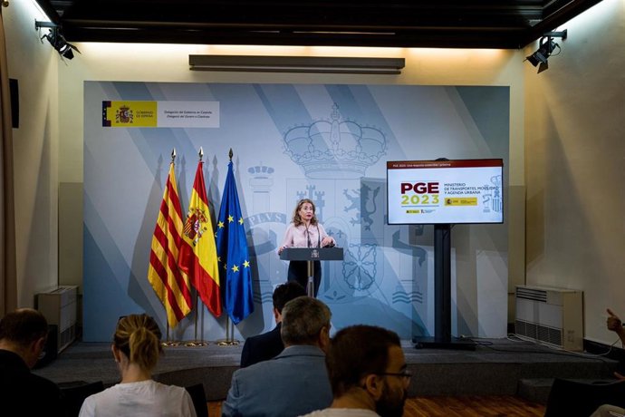 La ministra de Transportes, Movilidad y Agenda Urbana, Raquel Sánchez, durante la presentación de los Presupuestos del Ministerio para Catalunya, a lunes 10 de octubre de 2022, en Barcelona (Catalunya), España