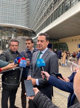 El presidente de la Junta de Andalucía, Juanma Moreno, este lunes en Bruselas