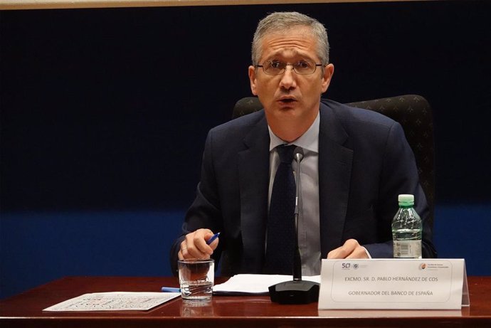 Pablo Hernández de Cos, gobernador del Banco de España, en una conferencia en la Universidad de Málaga