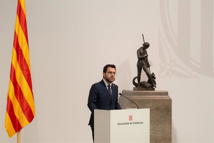El presidente de la Generalitat, Pere Aragons, en el acto de toma de posesión de los nuevos consellers de ERC.