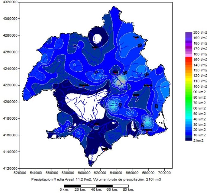 Mapa de la CHS que muestra las precipitaciones en la cuenca