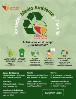 Cartel de las jornadas sobre medio ambiente y familia que ha organizado la Diputación de Cáceres