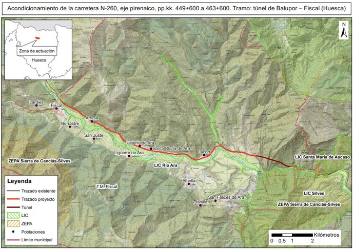 Mitma aprueba el proyecto de trazado de acondicionamiento de la N-260 entre el túnel de Balupor y Fiscal (Huesca)