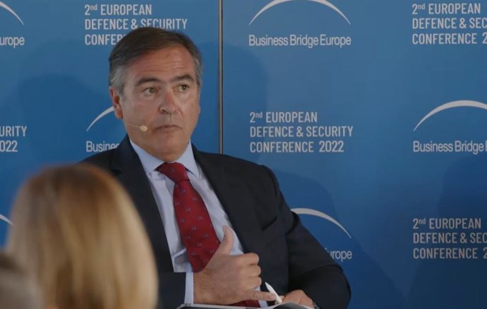 El consejero delegado de Indra, Ignacio Mataix, durante su interenvión en la Segunda Conferencia Europea de Defensa y Seguridad celebrada en Bruselas.