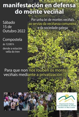 Cártel de la manifestación en defensa del monte vecinal del próximo sábado 15 de octubre