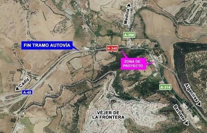 Zona de actuación en la N-340 en el término de Vejer.
