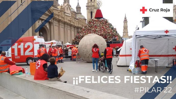 Cruz Roja Zaragoza instala el operativo especial para la Ofrenda de Flores a la Virgen del Pilar.