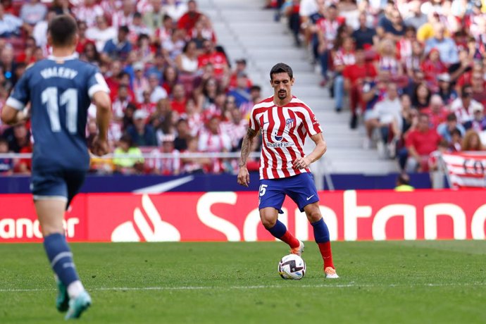 Stefan Savic of Atletico de Madrid in action during the spanish league, La Liga Santander, football match played between Atletico de Madrid and Girona FC at Civitas Metropolitano stadium on October 08, 2022, in Madrid, Spain.