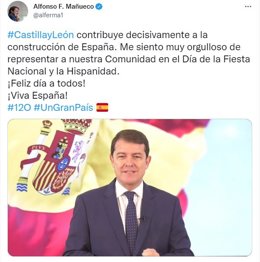 Tuit de Fernández Mañueco con motivo del Día de la Fiesta Nacional.