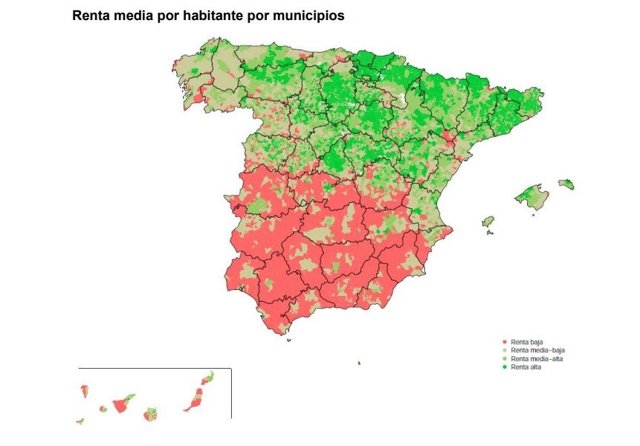 Captura del mapa elaborado por el INE sobre la distribución de las secciones cendales y la renta