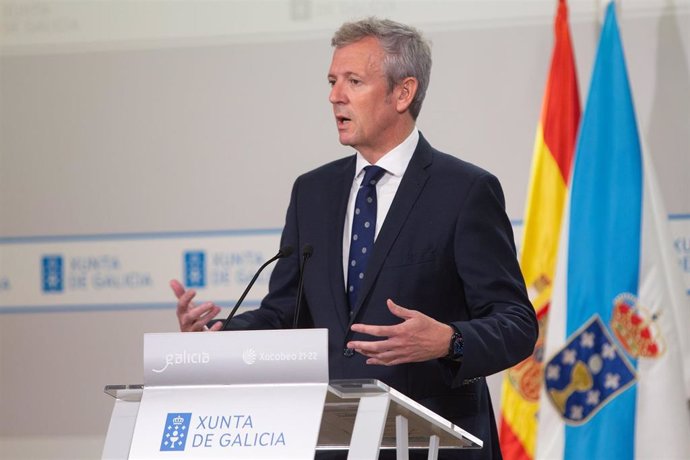 Alfonso Rueda, durante unha intervención após o Consello da Xunta.