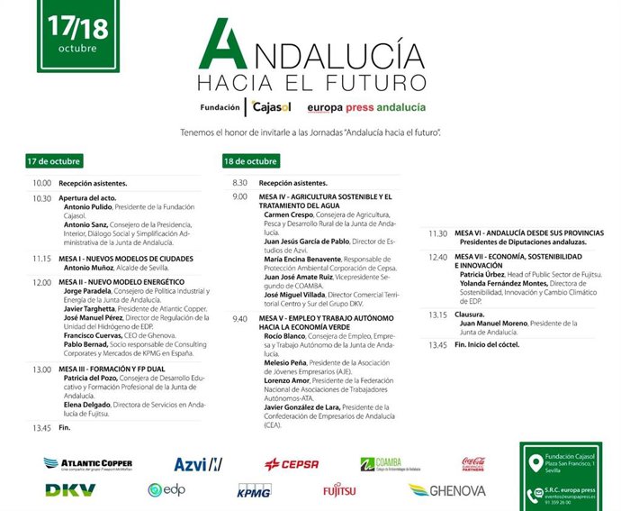 Programa de la segunda edición del foro 'Andalucía hacia el futuro' organizado por Europa Press en Sevilla el 17 y 18 de octubre de 2022