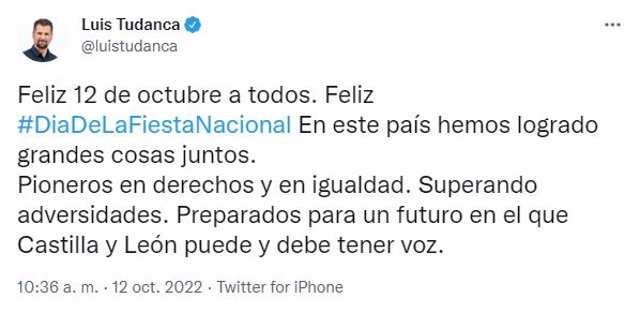Tudanca felicita en Twitter la Fiesta Nacional.