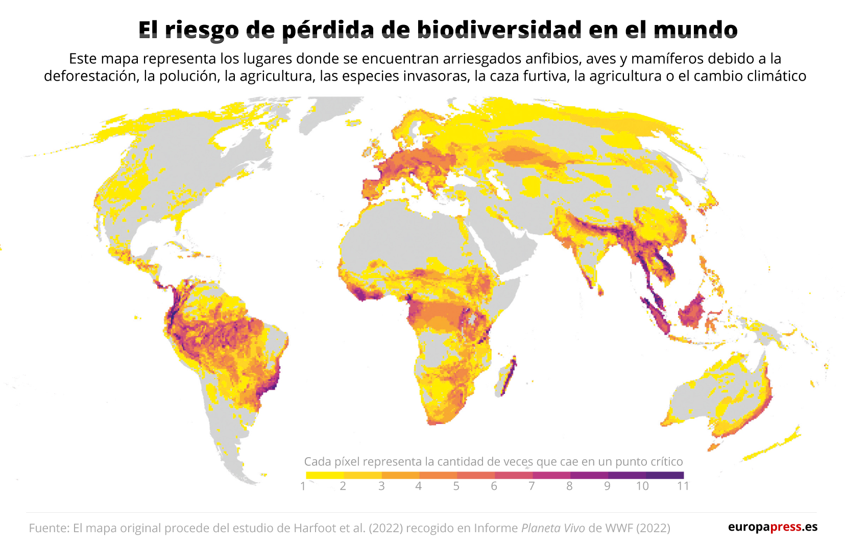 Mapa del riesgo de pérdida de biodiversidad en el mundo