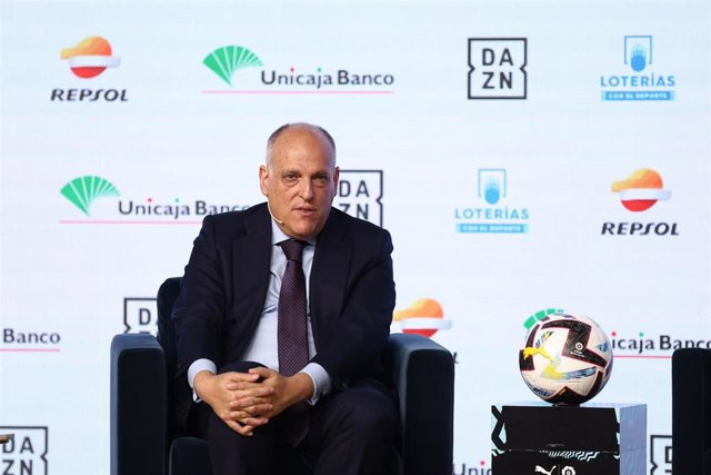Archivo - Javier Tebas, presidente de Laiga, en los 'Desayunos Deportivos de Europa Press' el pasado mes de mayo de 2022.