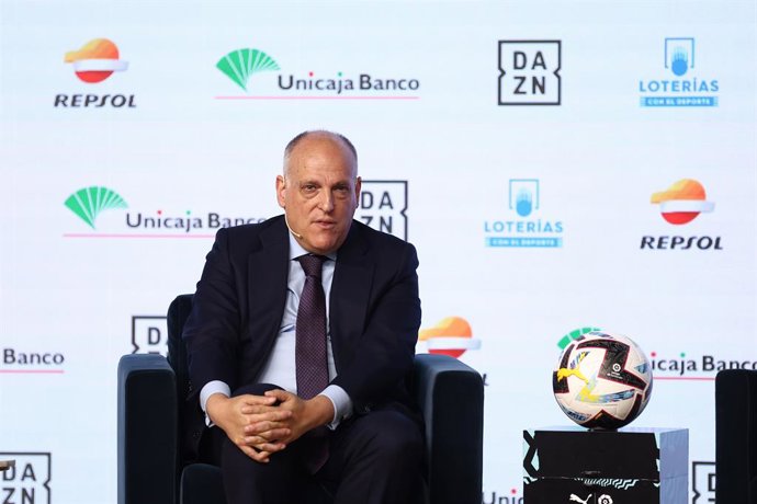 Archivo - Javier Tebas, President of LaLiga, attends during the interview Desayunos Europa Press at Auditorio El Beatriz on May 31, 2022, in Madrid Spain.