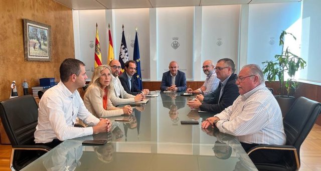 Encuentro entre el Govern, el comisionado del Gobierno de España para el impulso de energía sostenible en sistemas insulares, Marc Pons, el presidente del Consell, Vicent Marí, y los alcaldes de Ibiza.
