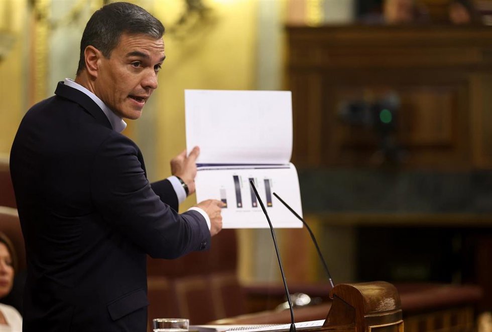 El presidente del Gobierno, Pedro Sánchez, este jueves en el Congreso.