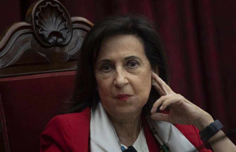 La ministra de Defensa, Margarita Robles, durante la presentación del libro 'The Limitations of the Law of Armed Conflicts: New Means and Methods of Warfare. Essays in Memory of Rosario Domínguez Matés'.