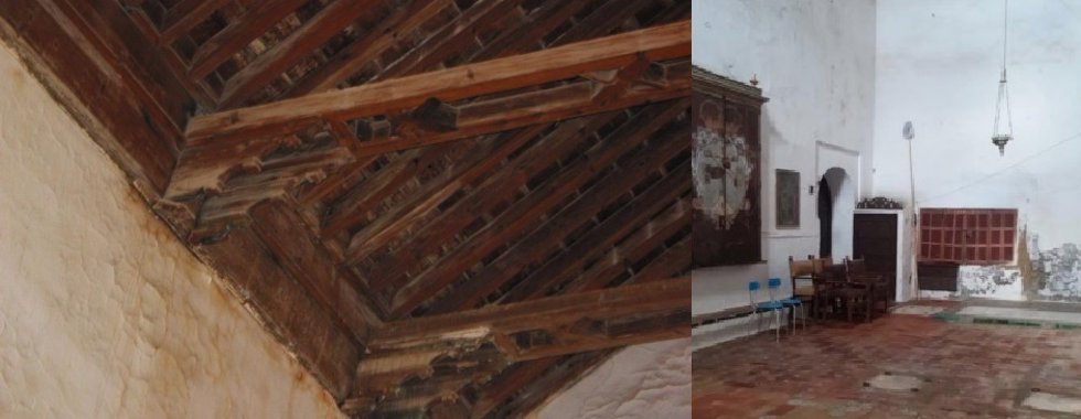 Estado de la cubierta y del interior de la Sala del Capítulo del Monasterio de Santa Clara de Carmona, en Sevilla.
