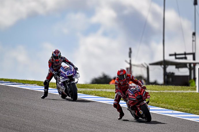 63 Bagnaia Francesco (ita), Ducati Lenovo Team, Ducati Desmosedici GP22, action 89 Martin Jorge (spa), Pramac Racing, Ducati Desmosedici GP22, action during the 2022 Moto GP Animoca Brands Australian Motorcycle Grand Prix , motorcycle Grand Prix, from O
