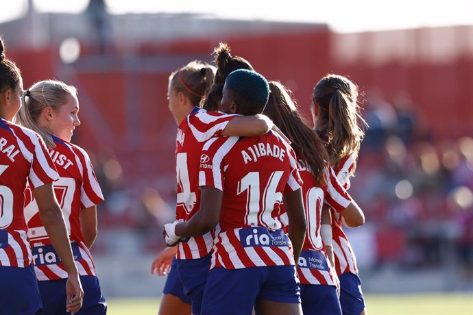 Rasheedat Ajibade of Atletico de Madrid celebrates a goal during the spanish women league, Liga F, football match played between Atletico de Madrid Femenino and Sporting de Huelva Femenino at Centro Deportivo Wanda Alcala de Henares on October 15, 2022,