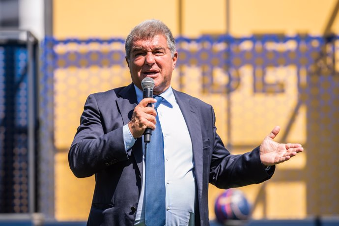 Joan Laporta attends during the presentation of Marcos Alonso as a new player of FC Barcelona at Ciutat Esportiva Joan Gamper on september, 06, 2022, in Barcelona, Spain.