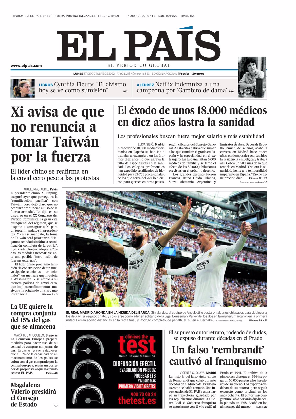 Las portadas de los periódicos del lunes 17 de octubre