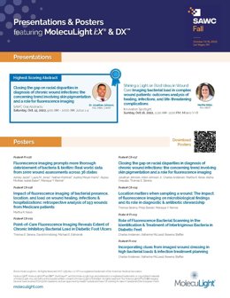 Listing of podium talks, and clinical posters featuring MolecuLight at SAWC Fall 2022 (a)