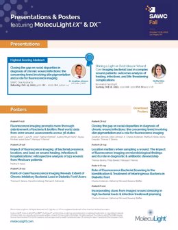 Listing of podium talks, and clinical posters featuring MolecuLight at SAWC Fall 2022 (a)