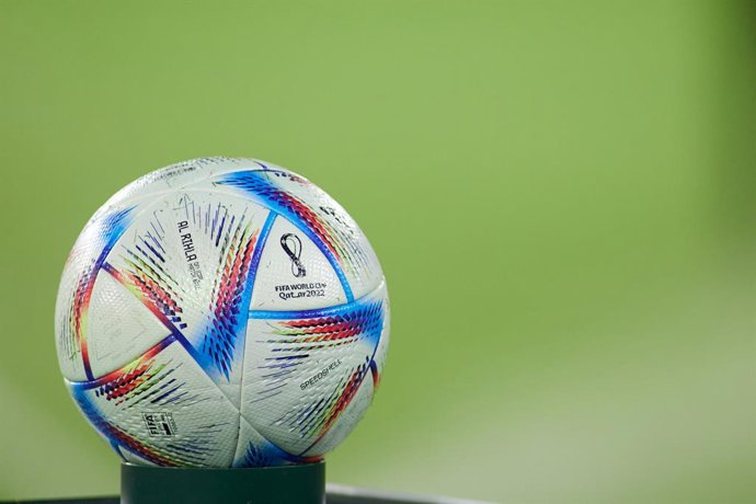 Detail of Ball FIFA World Cup Qatar 2022 during an international friendly game between Morocco and Paraguay at Benito Villamarin Stadium on September 27, 2022 in Sevilla, Spain.