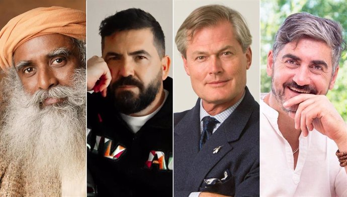 De izquierda a derecha, Jagadish Jaggi Vasudev Sadhguru, Manuel Marín, Gunter Pauli y René Boiero, participantes en el IV Congreso Internacional de Sostenibilidad que se celebra en Madrid el 20 de octubre.