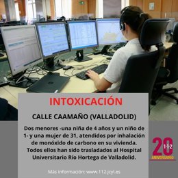 Gráfico elaborado por el 112 con datos sobre la intoxicación registrada en una vivienda de Valladolid capital