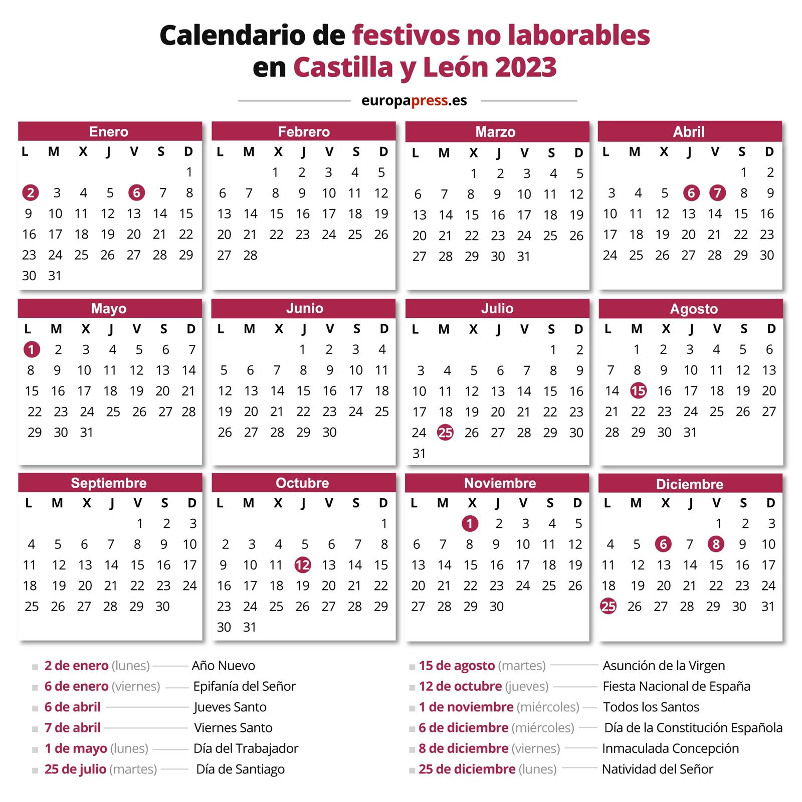 Calendario laboral 2023, días festivos y puentes en Castilla y León